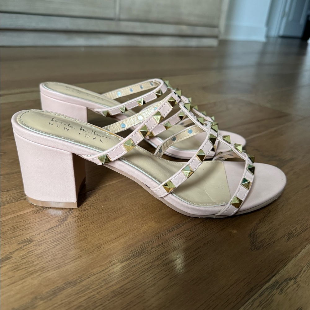 Nude Blush Studded Block Heel